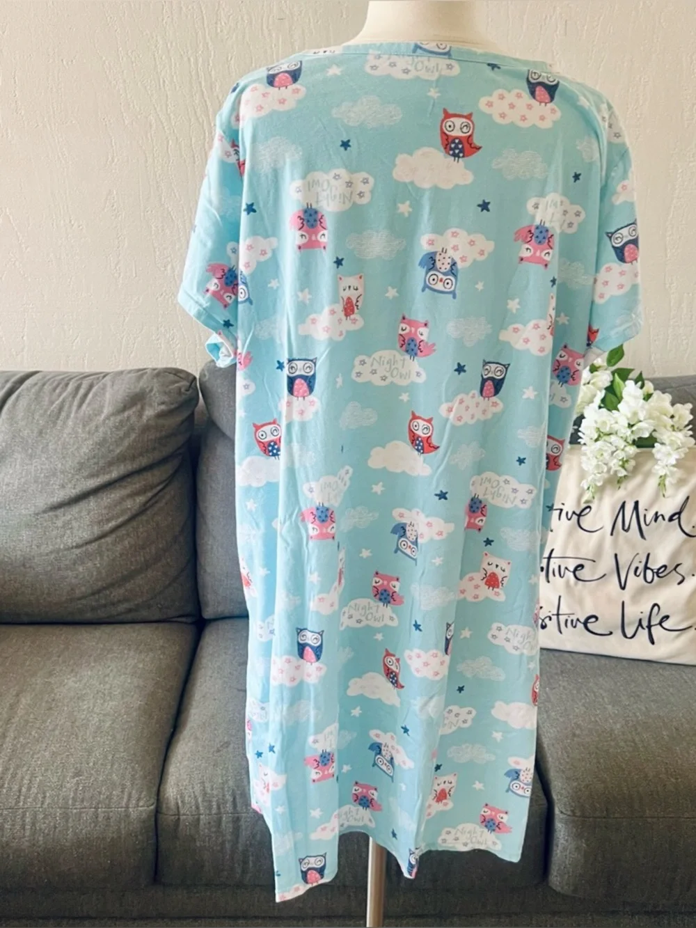 Secret Treasures Blue Owl Print Short-Sleeve Nightgown - Picture 5 of 8